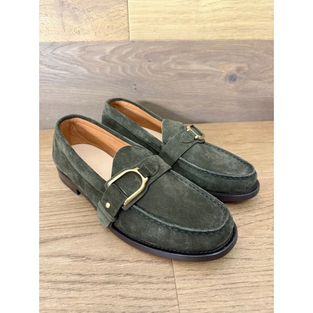 Ralph Lauren Purple Label Perrin Loafer Mens 8.5 D Petrol Olive Calf Suede Italy